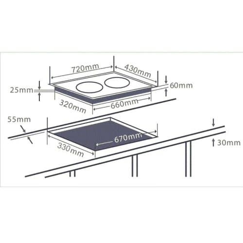 Kích thước của Bếp từ đôi Chefs EH-DIH-366P